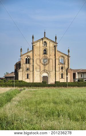 The historic church of San Bassiano near Lodivecchio (or Lodi Vecchio Lodi Lombardy Italy) exterior