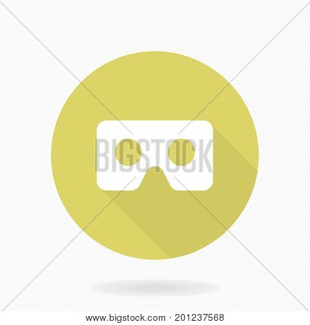 Fine vector icon with white VR logo in the golden circle. Flat design with long shadow. Virtual reality logo