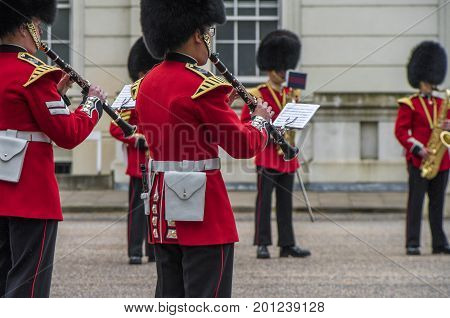 London, the UK - June 2016: Your majesty royal guards orchestra at Whitehall