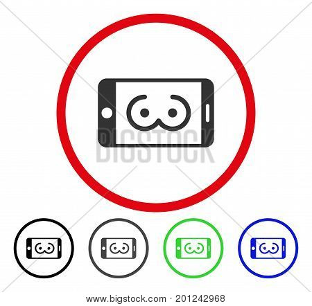 Mobile Female Erotics rounded icon. Vector illustration style is a flat iconic symbol inside a red circle, with black, grey, blue, green versions. Designed for web and software interfaces.