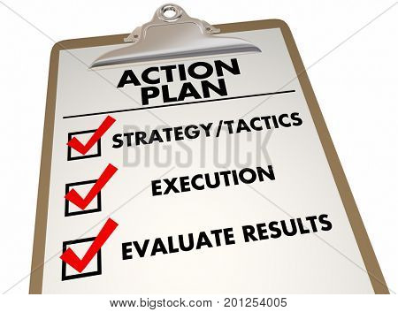 Action Plan Clipboard Checklist Strategy Tactics 3d Illustration