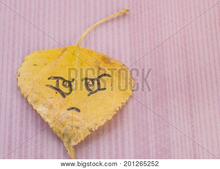Yellow Leaf With An Image Of An Evil Smilecoat O