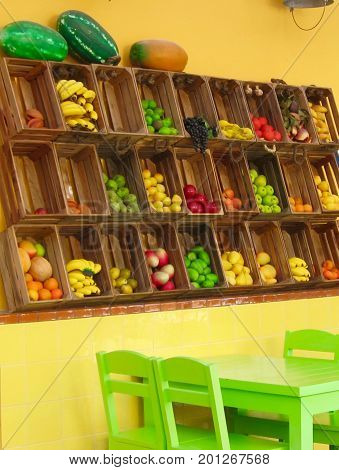 A display of colorful fruits and vegetables