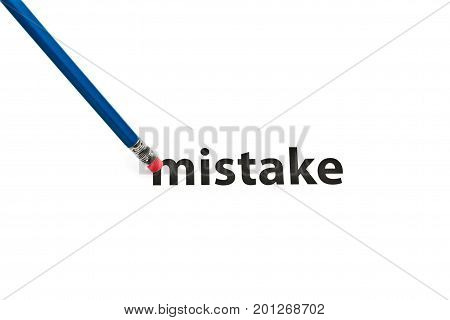A pencil with eraser is correcting mistake. Eraser and mistake concept. To erase mistake.
