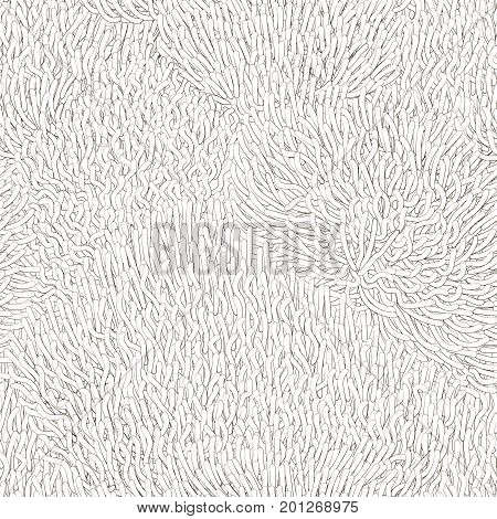 Underwater background with anemones for adult antistress coloring page. High detailed black white seamless pattern with actinium. Vector illustration.