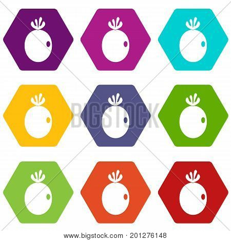 Feijoa fruit icon set many color hexahedron isolated on white vector illustration