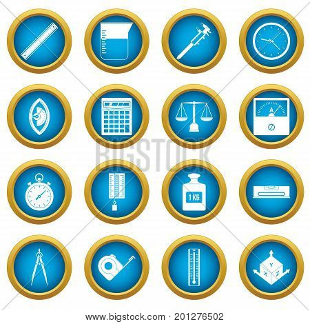 Measure precision icons blue circle set isolated on white for digital marketing