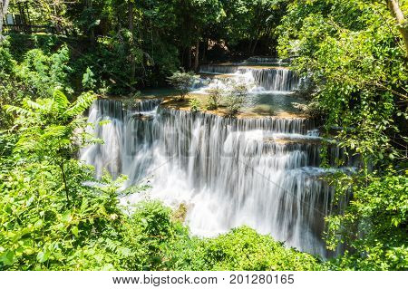Huai mae khamin waterfall in khuean srinagarindra national park at kanchanaburi thailand