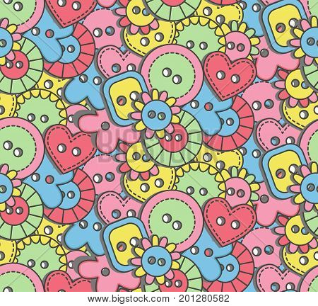 Cute doodle sewing hand made buttons seamless vector pattern