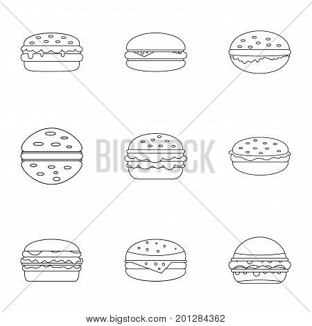 Cheeseburger food icon set. Outline set of 9 cheeseburger food vector icons for web isolated on white background