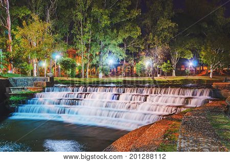 Waterfalls In Sequence Of Steps On A Long Exposure Photo