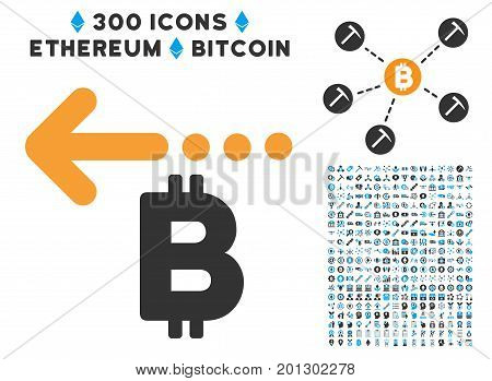 Bitcoin Refund Back pictograph with 300 blockchain, cryptocurrency, ethereum, smart contract graphic icons. Vector icon set style is flat iconic symbols.