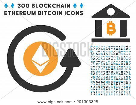 Ethereum Chargeback icon with 300 blockchain, bitcoin, ethereum, smart contract graphic icons. Vector illustration style is flat iconic symbols.