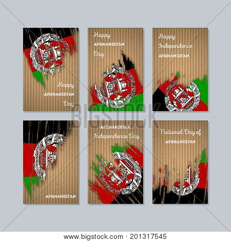 Afghanistan Patriotic Cards For National Day. Expressive Brush Stroke In National Flag Colors On Kra