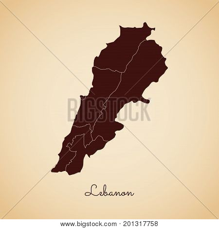 Lebanon Region Map: Retro Style Brown Outline On Old Paper Background. Detailed Map Of Lebanon Regio