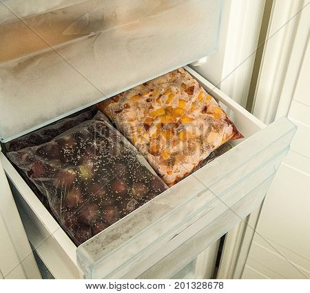 Hide food in deep freeze, get food from deep freeze, view through open door deep freeze