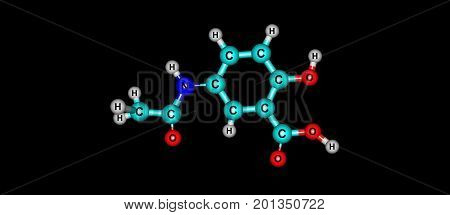Mesalazine or mesalamine is an aminosalicylate anti-inflammatory drug used to treat inflammatory bowel disease including ulcerative colitis. 3d illustration