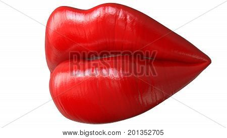 Lips womenkissmouth. Red kissing sexy lips 3D render isolated on white background