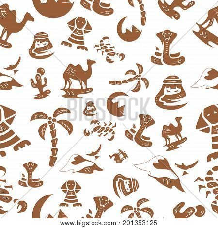 Desert Egyptian Silhouettes Seamless Pattern Vector Symbols