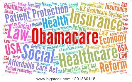 Obamacare word cloud illustration with a white background