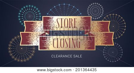 Store closing clearance sale vector illustration background. Template nonstandard banner flyer for store closing discount