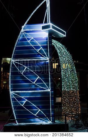 Lighting Decoration As Landmarks Of The World In The City Of Gomel During New Year Festival Celebrat