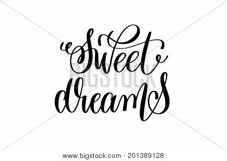 sweet dreams - black and white handwritten lettering of unicorn magical positive quote calligraphy text vector illustration