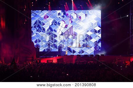 Cluj-Napoca, Romania - August 3, 2017: Crowd having fun at Dannic, a Dutch DJ and EDM producer, live concert at Untold Festival, the Best Major Music Festival of Europe