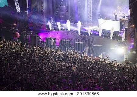 Cluj-Napoca, Romania - August 3, 2017: Crowd having fun at Dannic, a Dutch DJ and EDM producer, live concert at Untold Festival, the Best Major Music Festival of Europe