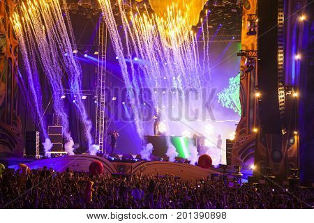 Cluj-Napoca, Romania - August 3, 2017: Crowd having fun at Dannic, a Dutch DJ and EDM producer, live concert at Untold Festival, the Best Major Music Festival of Europe