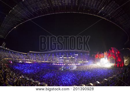 Cluj-Napoca, Romania - August 3, 2017: Crowd having fun at Dannic, a Dutch DJ and EDM producer, live concert at Untold Festival, the Best Major Music Festival of Europe