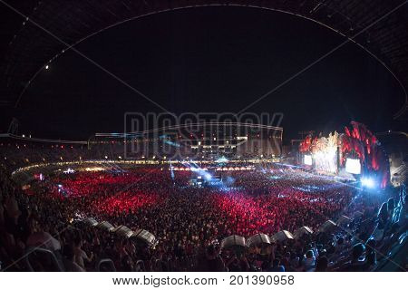 Cluj-Napoca, Romania - August 3, 2017: Crowd having fun at Dannic, a Dutch DJ and EDM producer, live concert at Untold Festival, the Best Major Music Festival of Europe