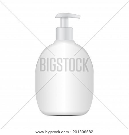 Realistic cosmetic plastic bottle mockup. Vector 3d brand template for your design
