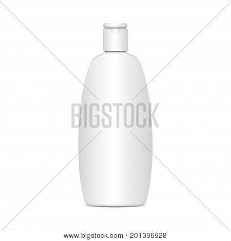 Vector white plastic bottle for shampoo, lotion, shower gel, body milk, bath foam. Realistic mockup template for your design
