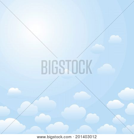 Abstract background with clouds and sun. Blue sky. Vector illustration.