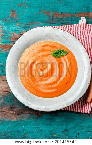 Traditional Spanish Andalusian Tomato Cream Soup - Salmorejo. Salmorejo Or Gazpacho Cream Soup On Gr
