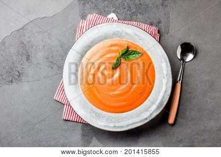 Traditional Spanish Andalusian Tomato Cream Soup - Salmorejo. Salmorejo Or Gazpacho Cream Soup On Gr