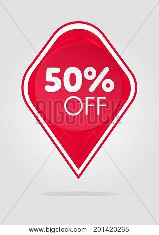 Special offer sale red tag isolated vector illustration. Discount offer price label, symbol for advertising campaign in retail, sale promo marketing, 50 percent off discount sticker, ad offer on shopping day
