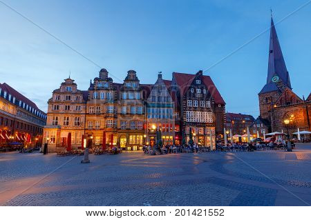 Old medieval market square in the historic part of the city. Bremen. Town Hall. Germany. Bavaria.
