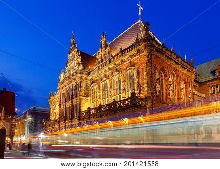 Old medieval market square in the historic part of the city. Bremen. Town Hall. Germany. Bavaria.