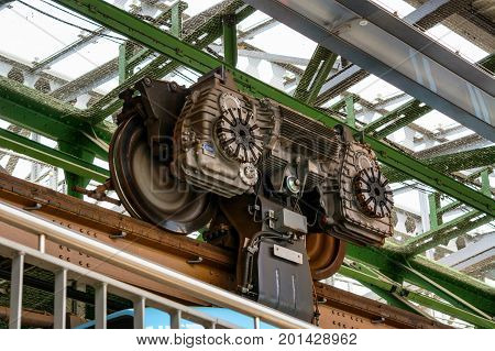 Drive and motor suspension railway in Wuppertal Germany.