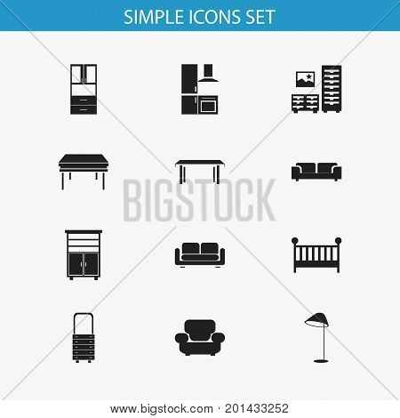 Set Of 12 Editable Interior Icons. Includes Symbols Such As Cuisine, Settee, Trestle And More
