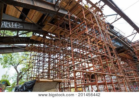 Odessa, Ukraine - October 11, 2016: Bridge Repair. Metallicheskie Support Of The Bridge. Carried Out