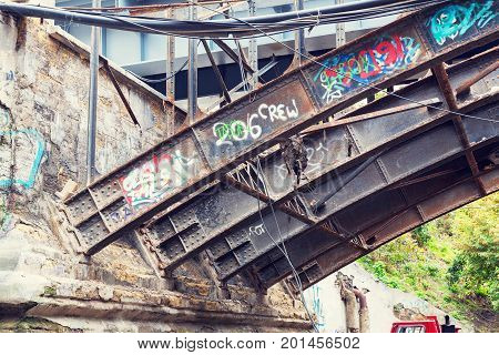 Odessa, Ukraine - October 11, 2016: Bridge Repair. Metallicheskie Support Of The Bridge. Carried Out