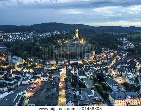 Aerial view over the old town of Dillenburg. Lahn-Dill-Kreis Hesse Germany