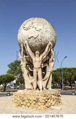 Matalascanas Spain - June 2 2017: Sculpture of an unknown artist in the spanish town Matalascanas. Huelva Province Andalusia Spain