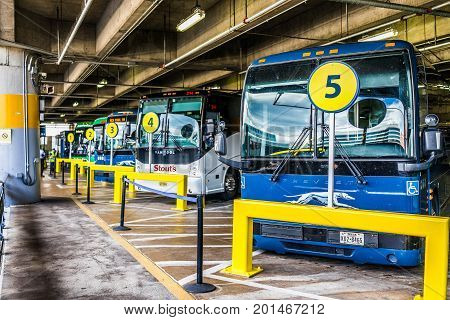 Washington Dc, Usa - July 1, 2017: Inside Union Station Parking Garage In Capital City With Row Of B