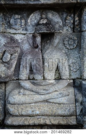Carved Relief At Borobudur On Java, Indonesia