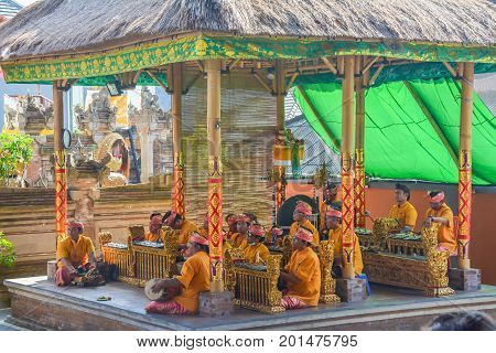 Denpasar, Indonesia - August 15, 2017: A regal character in a traditional Barong ceremony in Bali. The depiction of the battle between good and evil intertwines local history and mythology to create a parable for all ages.