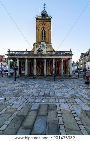 Northampton, UK - Aug 10, 2017: Clear Sky morning view of All Saints Church in Northampton Town Centre.